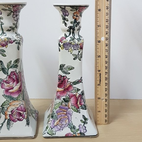 Vintage Hand Painted Floral Candlestick Holders - Picture 7 of 12